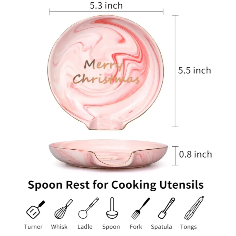 Gray Marble With Gold Detail Ceramic Merry Christmas Spoon Rest New In Box